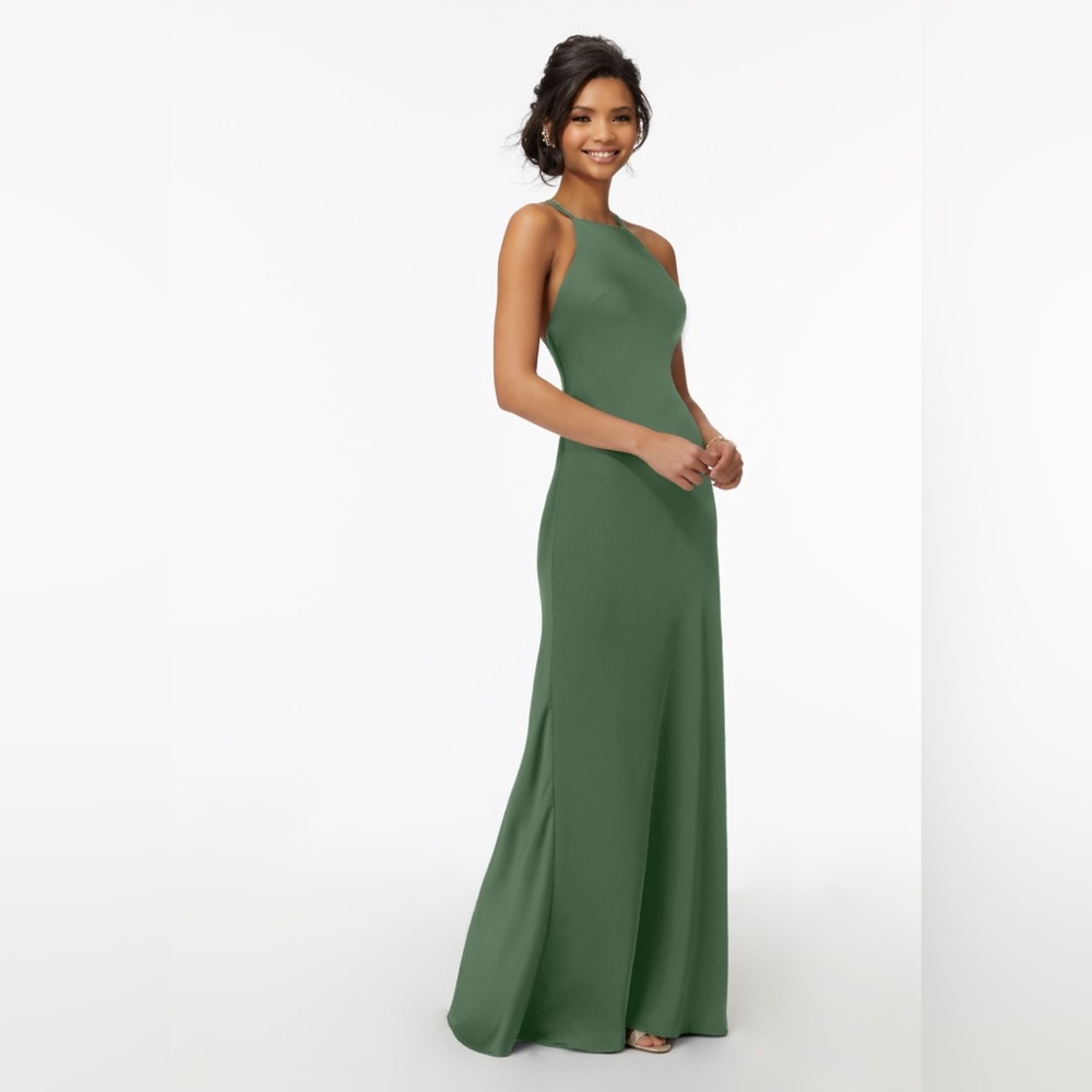 Mori Lee High Neck Satin Dress with Strappy Back NWT